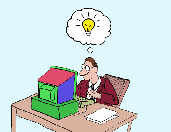 Cartoon of businessman innovator.