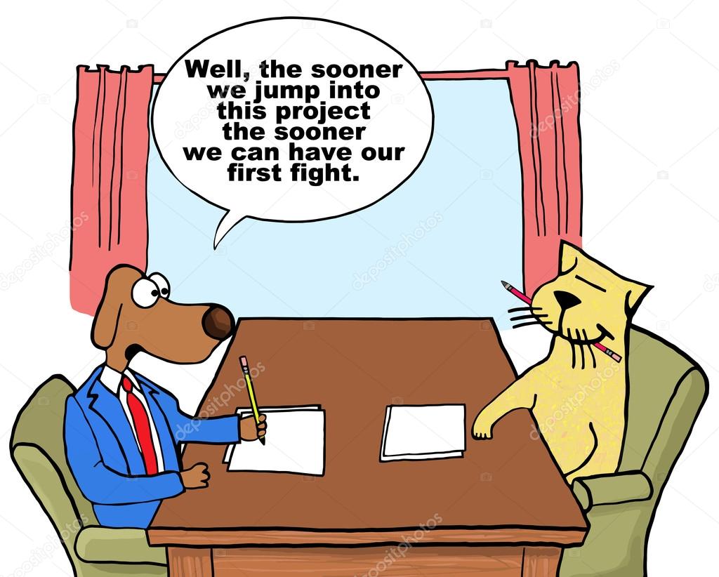 Cartoon of business dog and cat