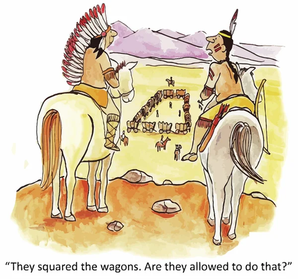 Індіанці, спостерігаючи ковбоїв з гори — стоковий вектор