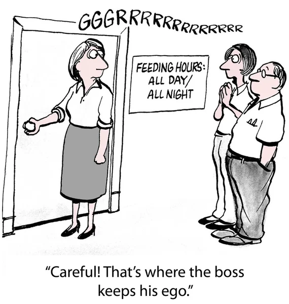 Arbeiter öffnet Tür, die zum Ego des Chefs führt — Stockvektor