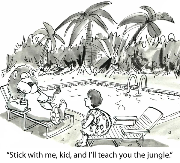 Sticka med mig, unge, och jag ska lära dig i djungeln. — Stock vektor