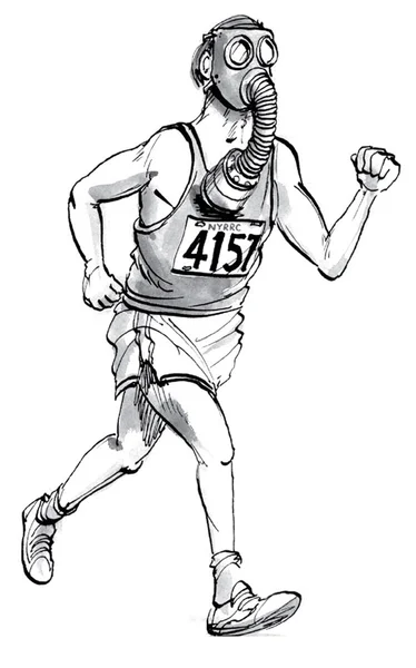 Läufer mit Sauerstoffmaske. — Stockvektor