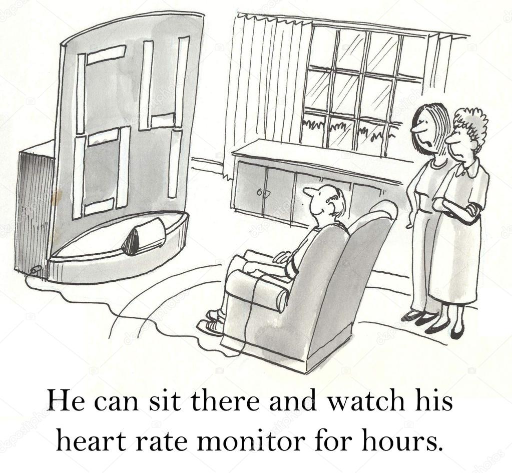 Man watching his heart at rate monitor