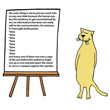 Bir kedi uzun bir sunum yapar.