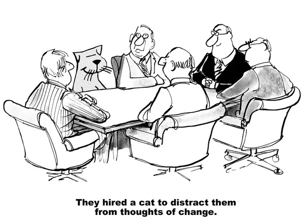 People in a meeting, including a cat — 图库照片