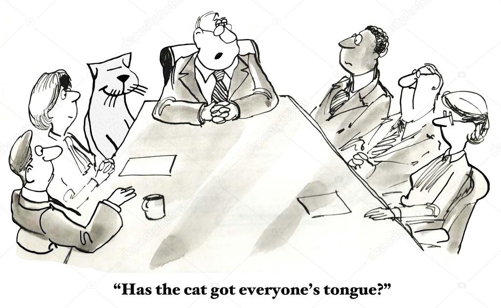 Cat at business meeting and boss says