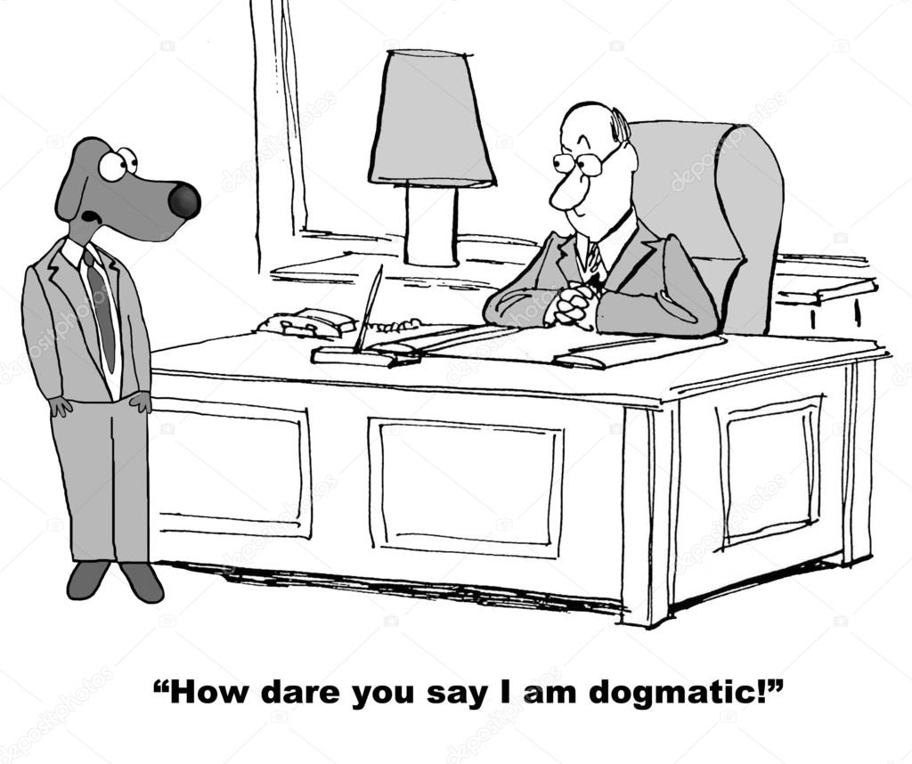 dogmatic dog in office with boss
