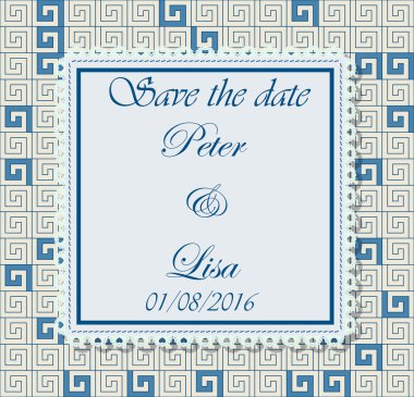 Düğün davetiyesi Yunan desen mavi
