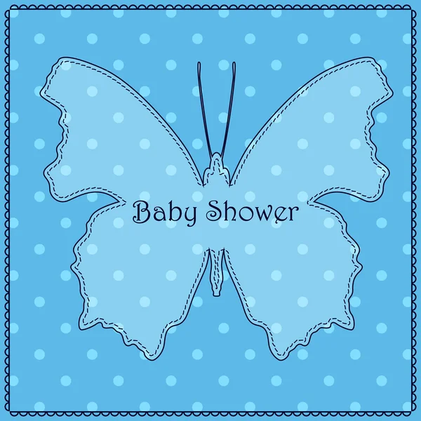 Douche bébé pois bleu avec papillon — Image vectorielle