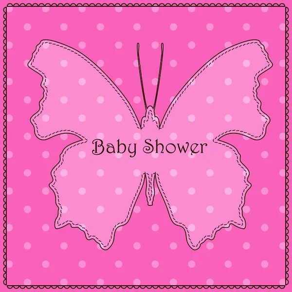 Baby shower polka dot rosa com borboleta — Vetor de Stock