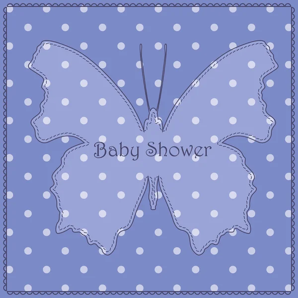 Baby shower polka dot blue com borboleta vintage —  Vetores de Stock