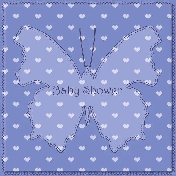 Baby shower polka dot blue com borboleta vintage —  Vetores de Stock