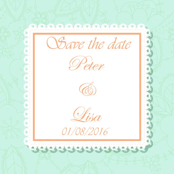 Invitation de mariage fleurs fond menthe et pêche colros — Image vectorielle