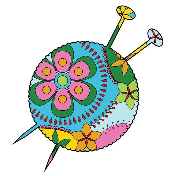 Bola de hilo con agujas de colores — Archivo Imágenes Vectoriales