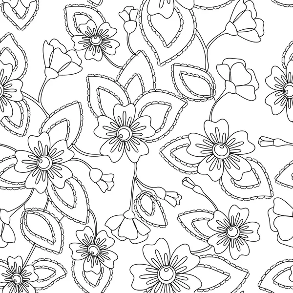 Coloriage motif de fleurs antistress — Image vectorielle