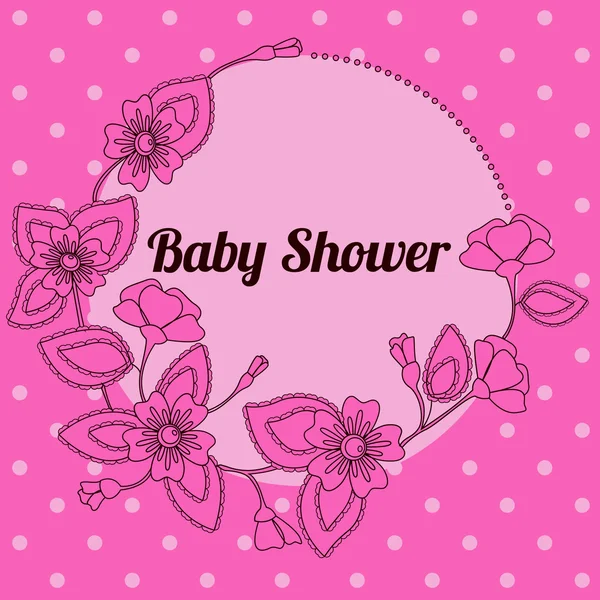 Babydusche mit rundem Blumenbanner rosa — Stockvektor