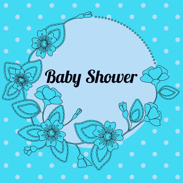 Babydouche met ronde bloemen banner blauw — Stockvector