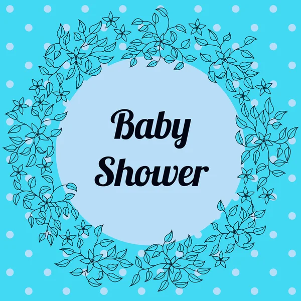Μωρό ντους με στρογγυλή floral έμβλημα μπλε — Διανυσματικό Αρχείο