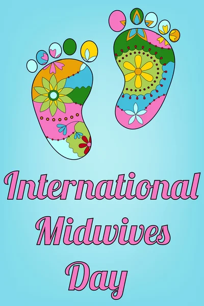 Internationella barnmorskor dag med baby fötter — Stock vektor