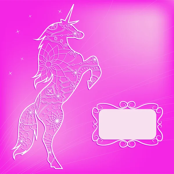 Latar belakang merah muda dengan unicorn - Stok Vektor