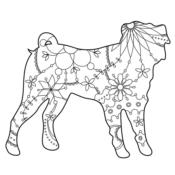 Coloriage chien Pug — Image vectorielle