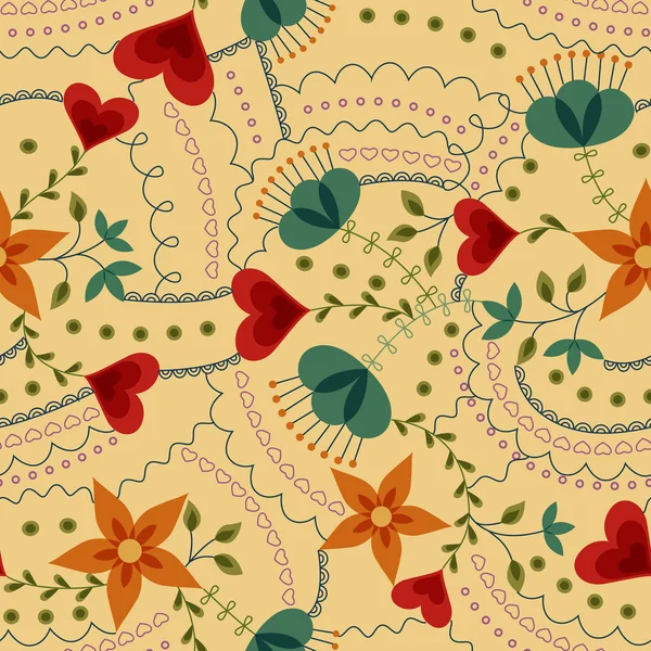 Fleurs et coeurs motif rétro — Image vectorielle