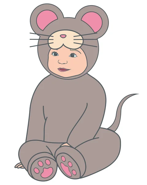 Bebé en gris ratón vestido vitage — Vector de stock