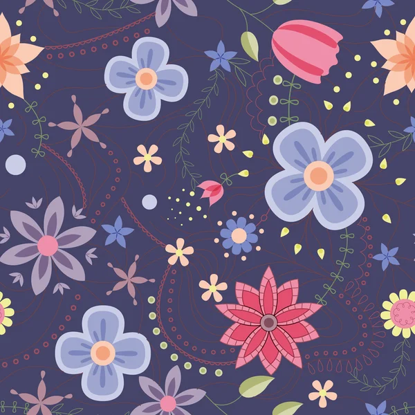 Άνθη μοτίβο vintage σε σκούρο μπλε — Διανυσματικό Αρχείο