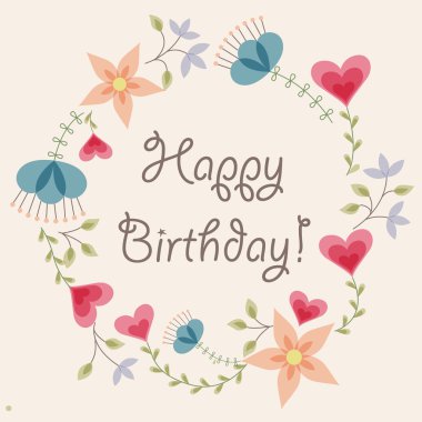 Çiçek ve kalp çerçeve vintage mutlu yıllar