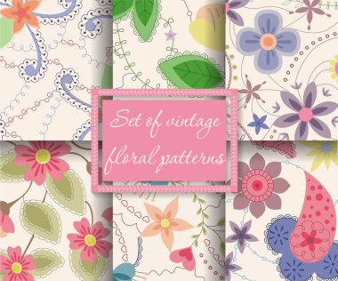 Dikişsiz desen vintage çiçek kümesi