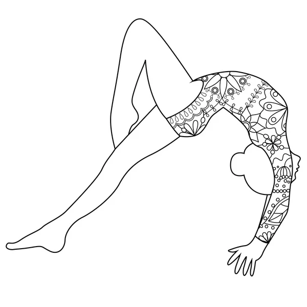 Гімнастка на рівноважному промені розмальована силуетна розмальовка — стоковий вектор