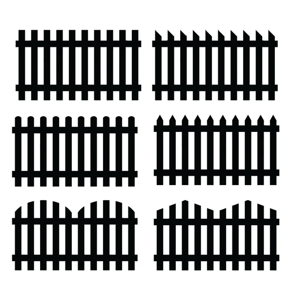 Varrat nélküli kerítések fekete sziluettje csoportja — Stock Vector