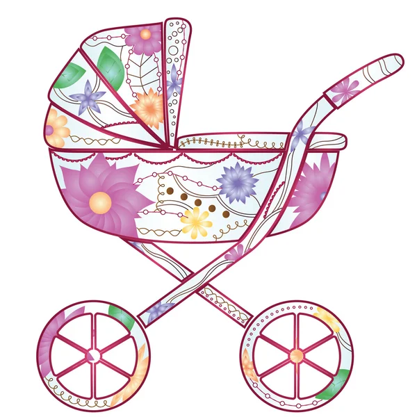 Chariot bébé avec fleurs dégradées — Image vectorielle