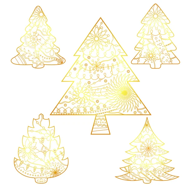 Різдвяні ялинки набір золотих ізольованих — стоковий вектор
