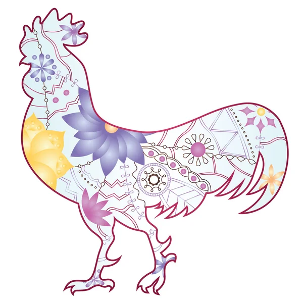 Cock with gradient flowers isolated — Stock Vector