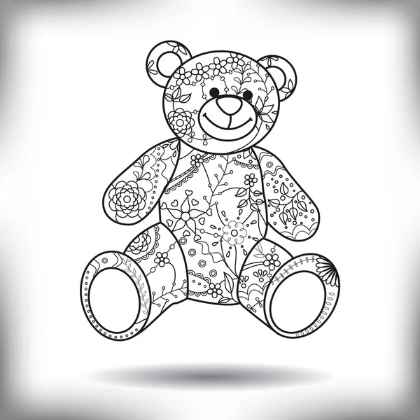 Bärenspielzeug gemalte Silhouette isoliert auf weiß — Stockvektor