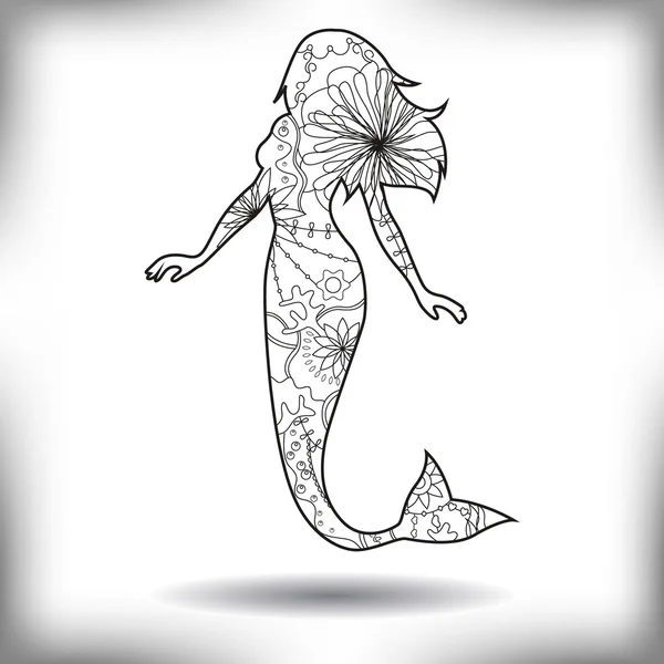 Mermaid painted silhouette isolated on white — Stock Vector
