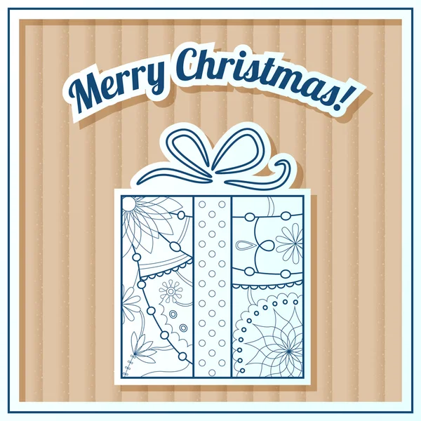 Merry Christmas card on cardboard with gift — Stock Vector