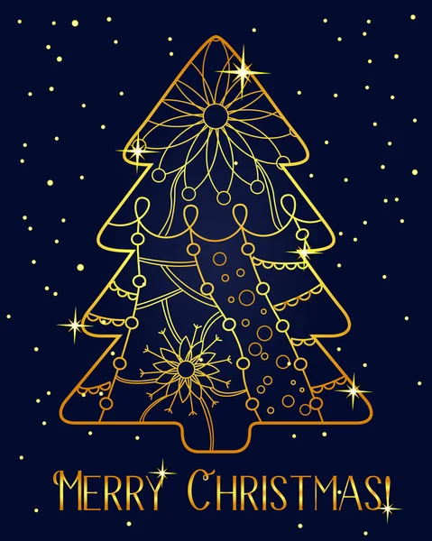 Merry Christmas karty złote na ciemny niebieski — Wektor stockowy