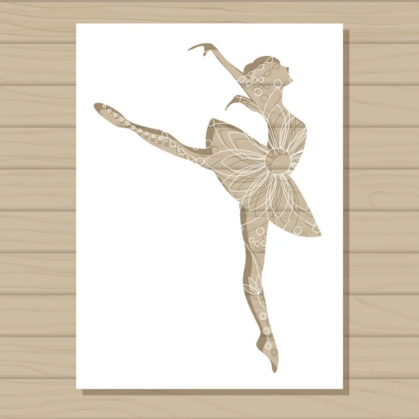 Stencil sjabloon van balletdanser op houten achtergrond — Stockvector