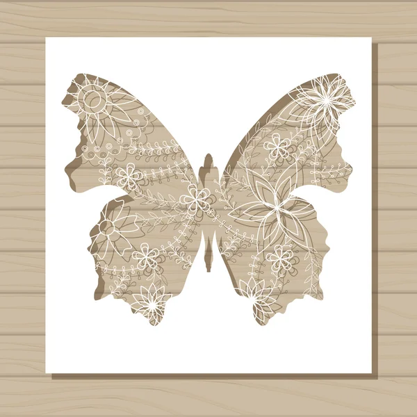 Schablone des Schmetterlings auf hölzernem Hintergrund — Stockvektor