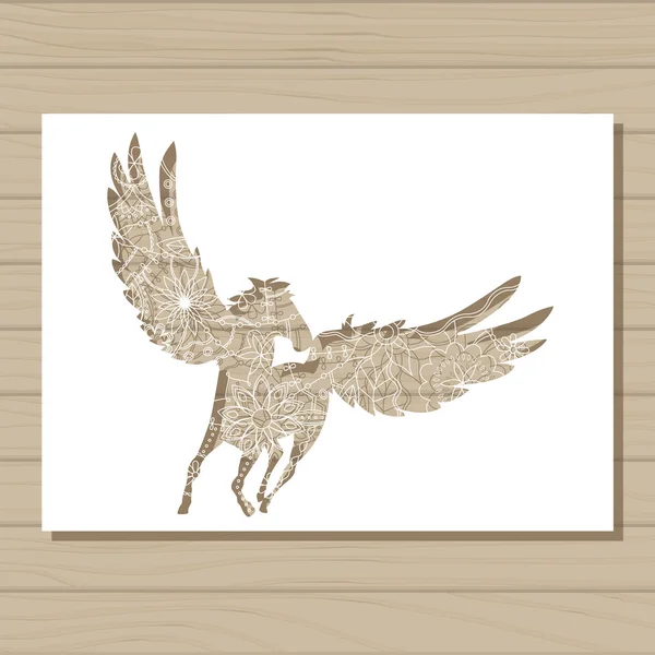 Stencil mallen Pegasus på trä bakgrund — Stock vektor