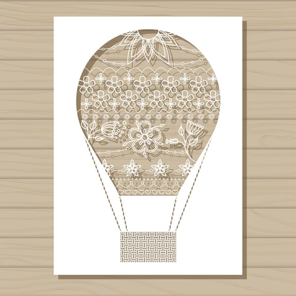 Gabarit de pochoir de ballon à air sur fond en bois — Image vectorielle