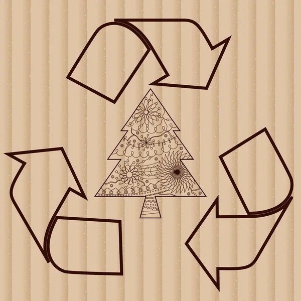 Symbole de recyclage avec arbre sur carton — Image vectorielle