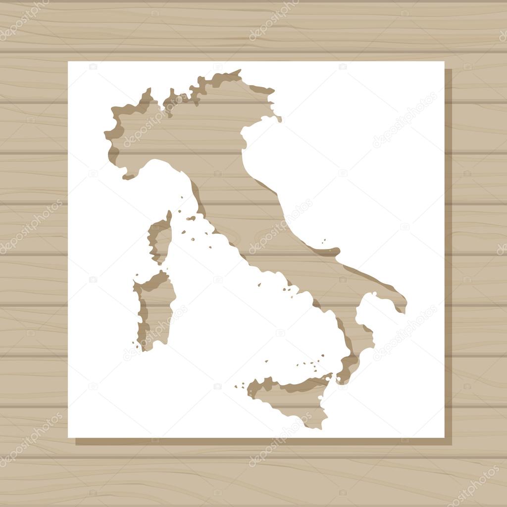 Stencil template of Italy map on wooden background — Stock Vector