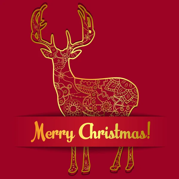 用鹿在纸上的快乐圣诞贺卡。 — 图库矢量图片