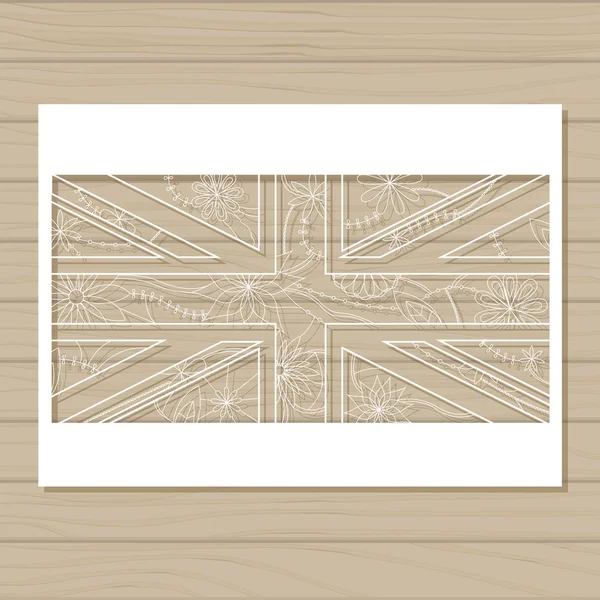 Gabarit de pochoir drapeau britannique sur fond en bois — Image vectorielle