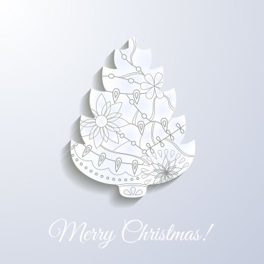 Neşeli Noel beyaz kağıt kartı aplike ağaç
