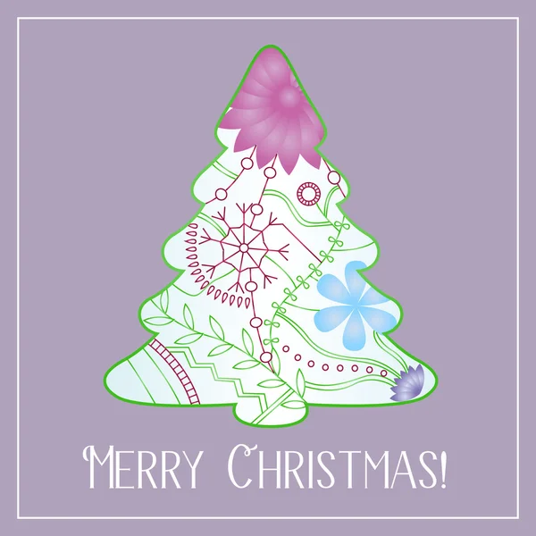 Feliz cartão de Natal com árvore gradiente —  Vetores de Stock
