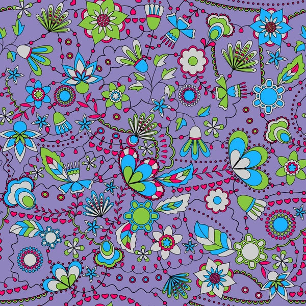 Fantaisie fleurs motif sans couture coloré — Image vectorielle